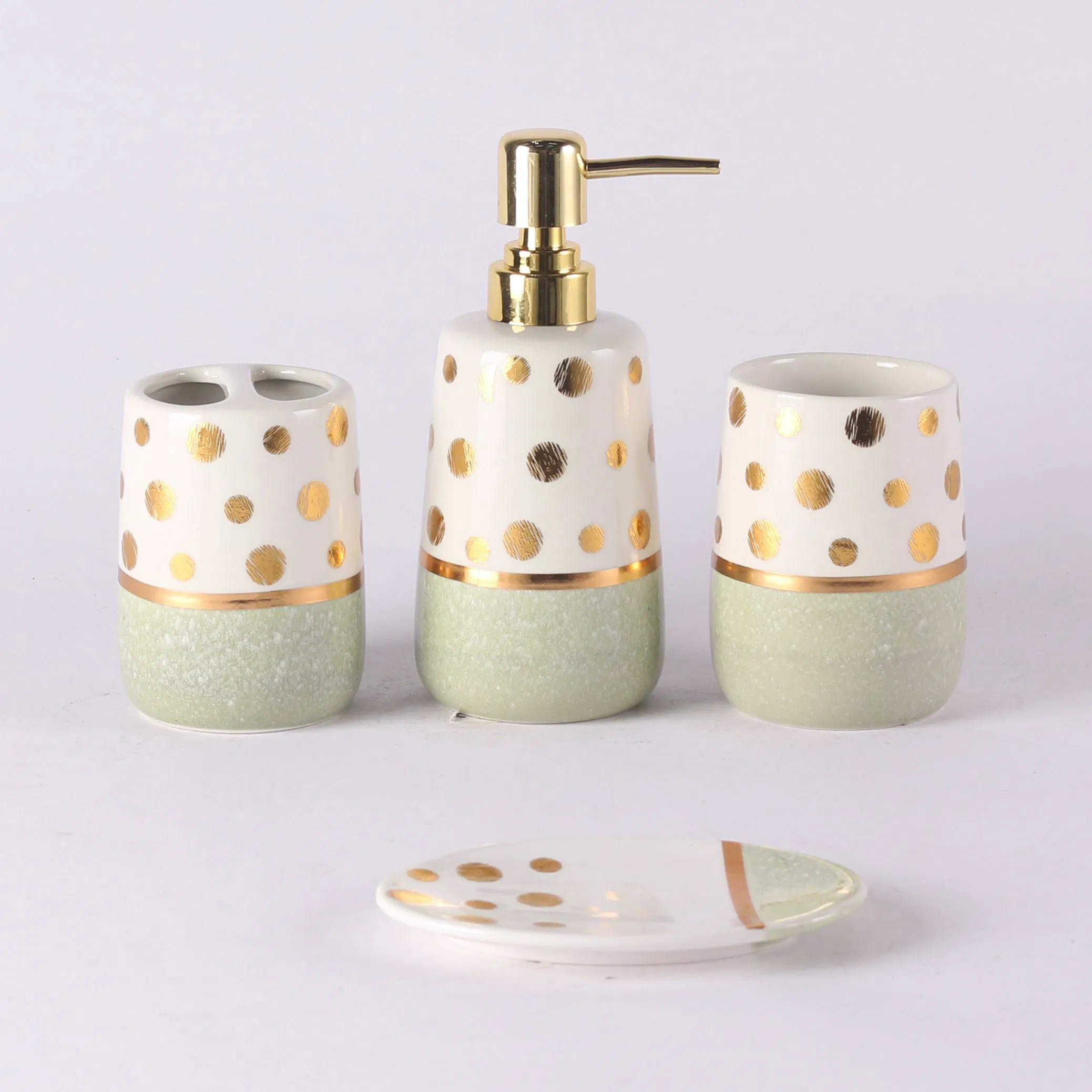 Factory OEM Luxury 4-Piece Ceramic Bathroom Set Modern Polka DOT Design Washroom Accessories for Home &amp; Hotel Decor