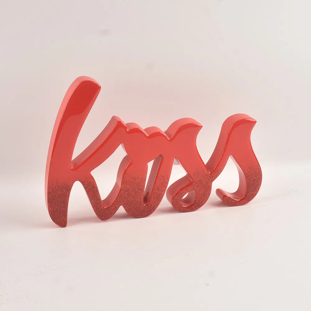 Wooden Tabletop Ornaments with Kiss Letters for Valentine's Day Home Decorative