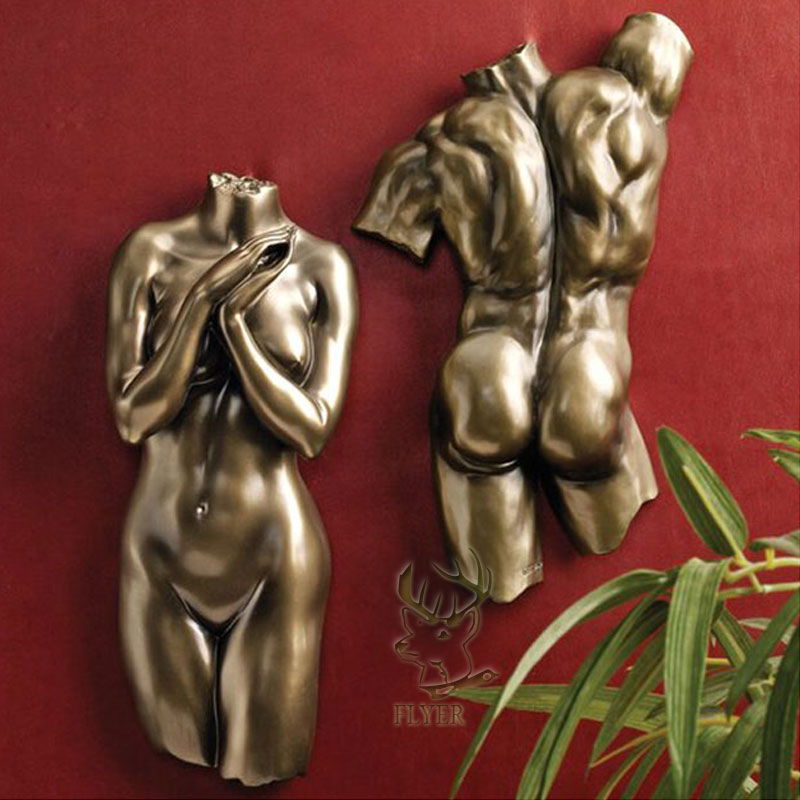 Modern Home Mount Metal 3D Man Statue Carved Wall Art Bronze Nude Man Sculpture on Wall
