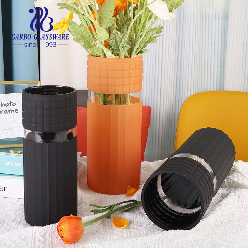 Decorative Cylinder Glass Vase with Custom Color Paintings