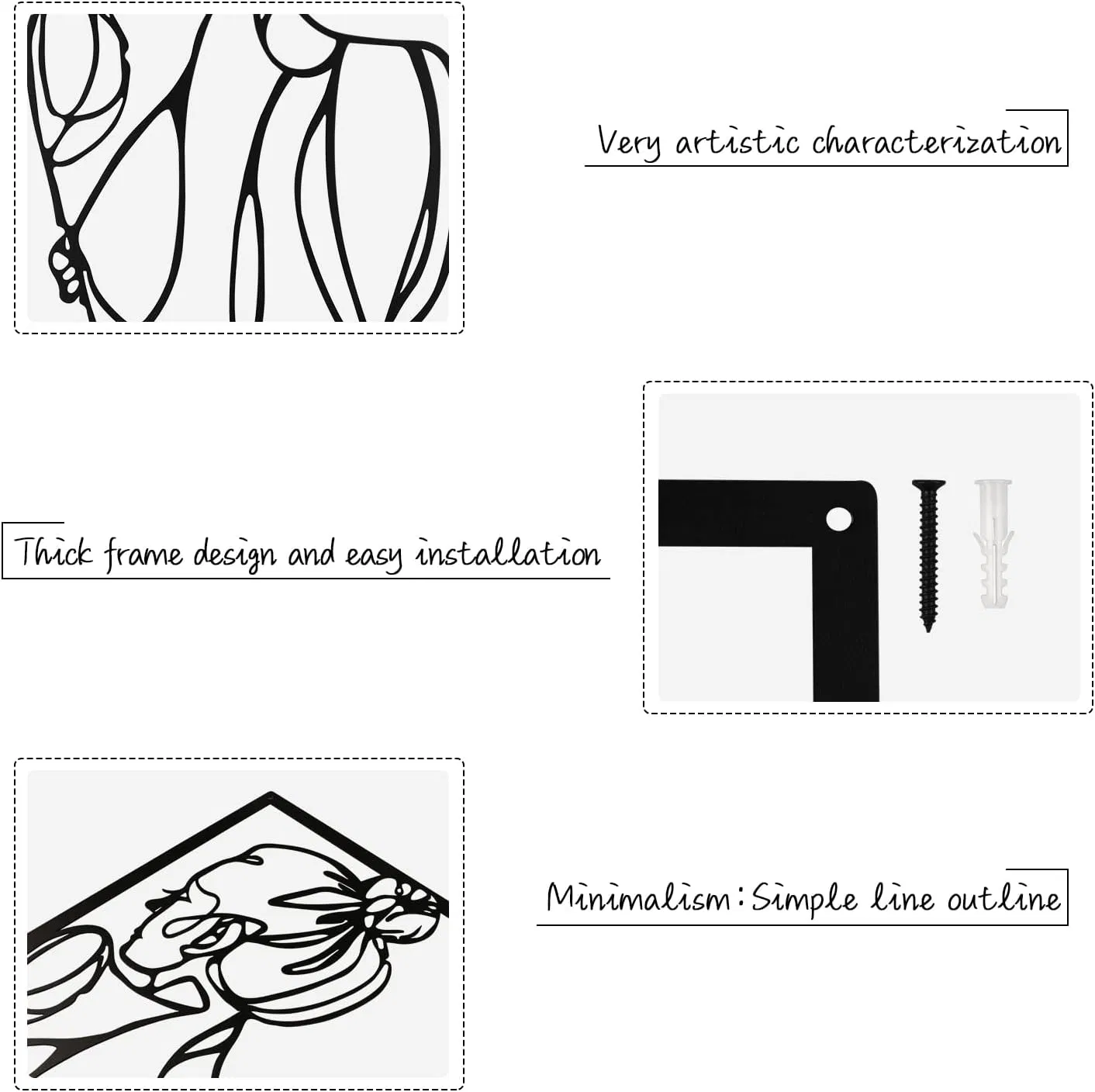 Minimalist Black Metal Wall Hanging Line Female Wall Modern Abstract 3D Art