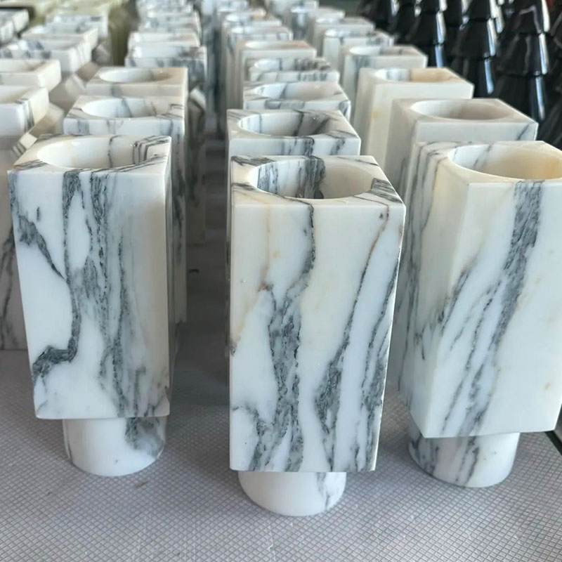 Sinotopstone Decorative White Marble Vases Vessel Sculpture Arabescato Marble Vase