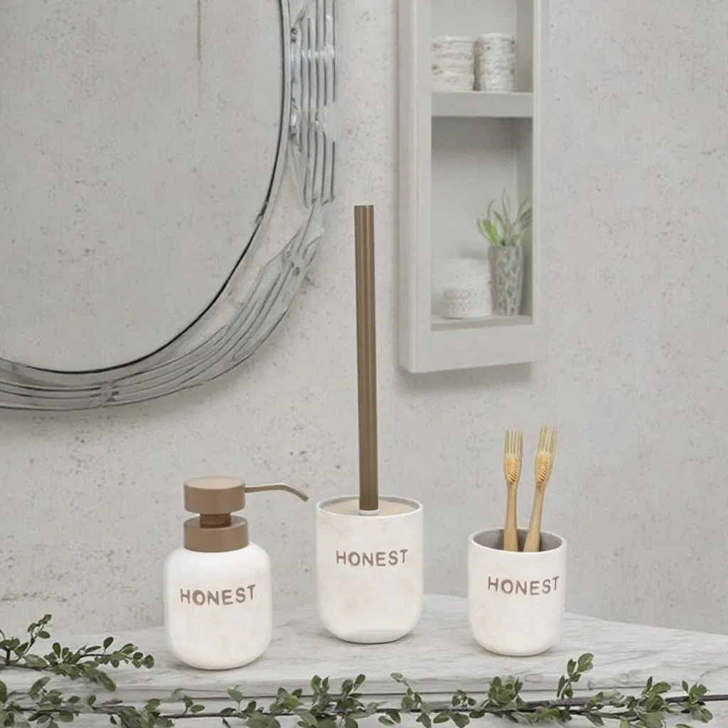 Elegant Minimalist Luxury 4-Piece Bathroom Accessory Set Includes Toothbrush Matte Brown Ceramic Metal Accents Shower Home Decor