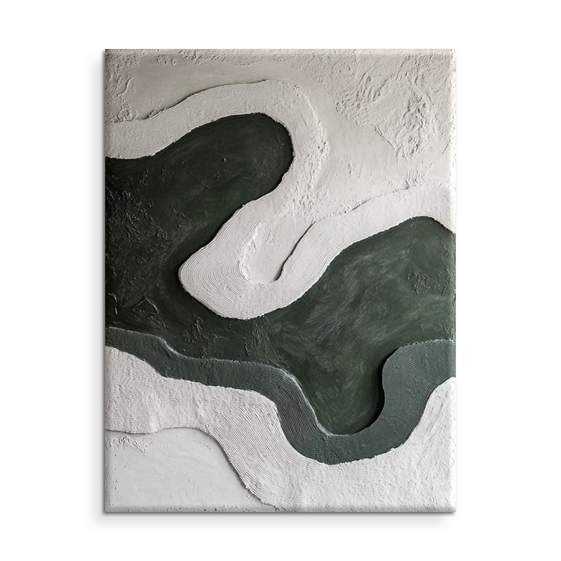 Green White Textured Wave Abstract Canvas Art, Minimalist Wall Decor for Home