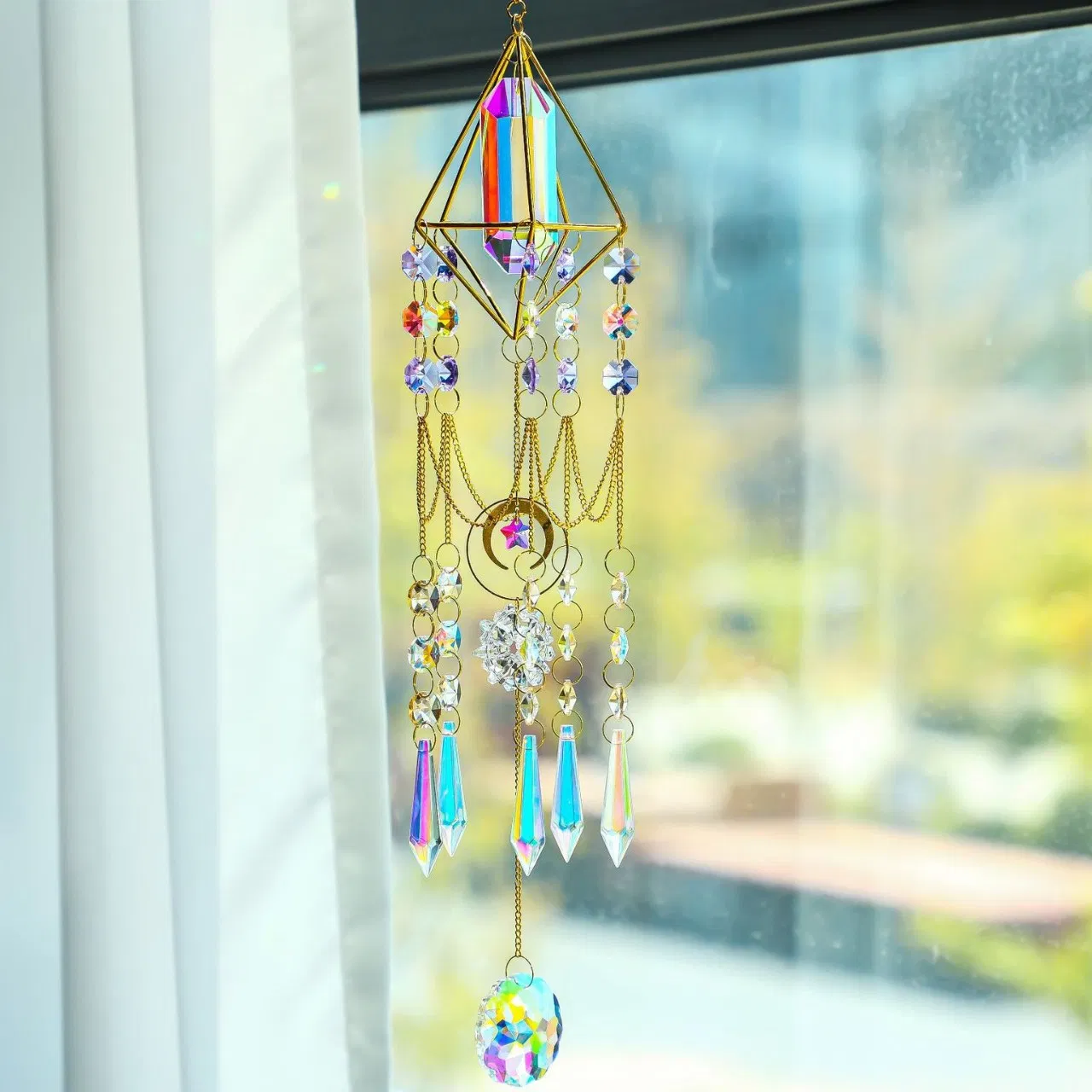 Mandala Suncatcher with K9 Crystal Prisms for Window Garden Decor