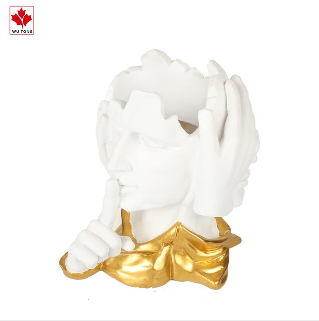 Custom Modern Human Face Sculpture Keep Silent Not Seen Not Hear Statue Home Decoration