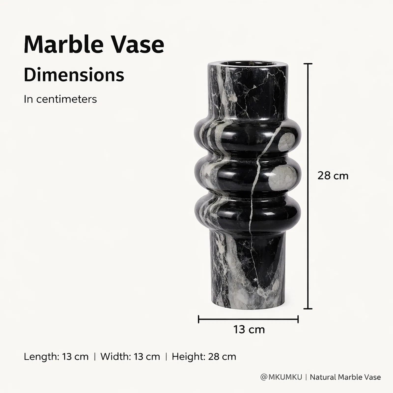 Natural Black Sliver Marble Stone Decorative Flower Vase for Hotels Home Decoration