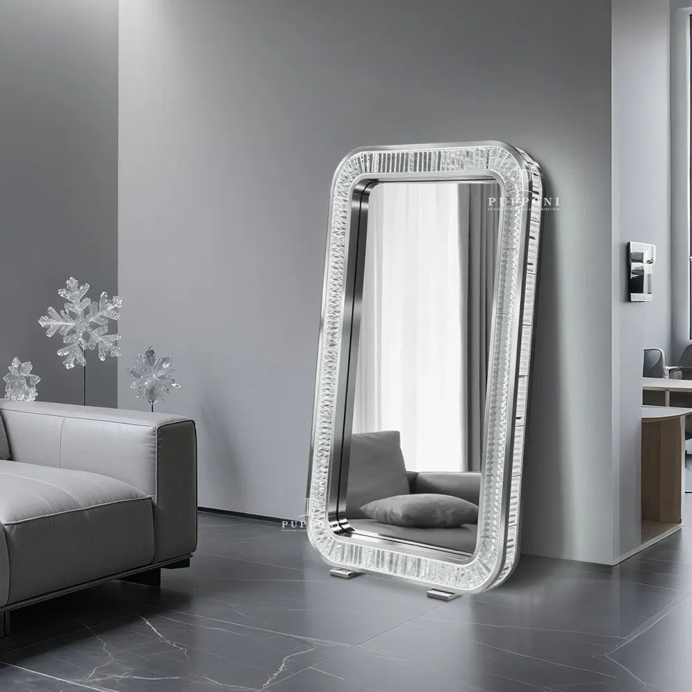 Custom Modern LED Full Length Wall Mirror Crystal Decorative Mirror with Lighting