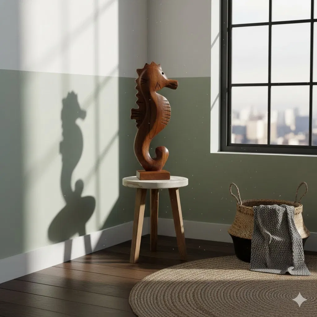 Teak Sea Horse Decor