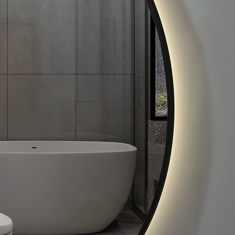 Round Shape Fogless Glass Styling Decorative Mirror Hotel Room Ultra-Thin Black Aluminum Frame Smart Backlit LED Bathroom Wall Vanity Mirrors with Light