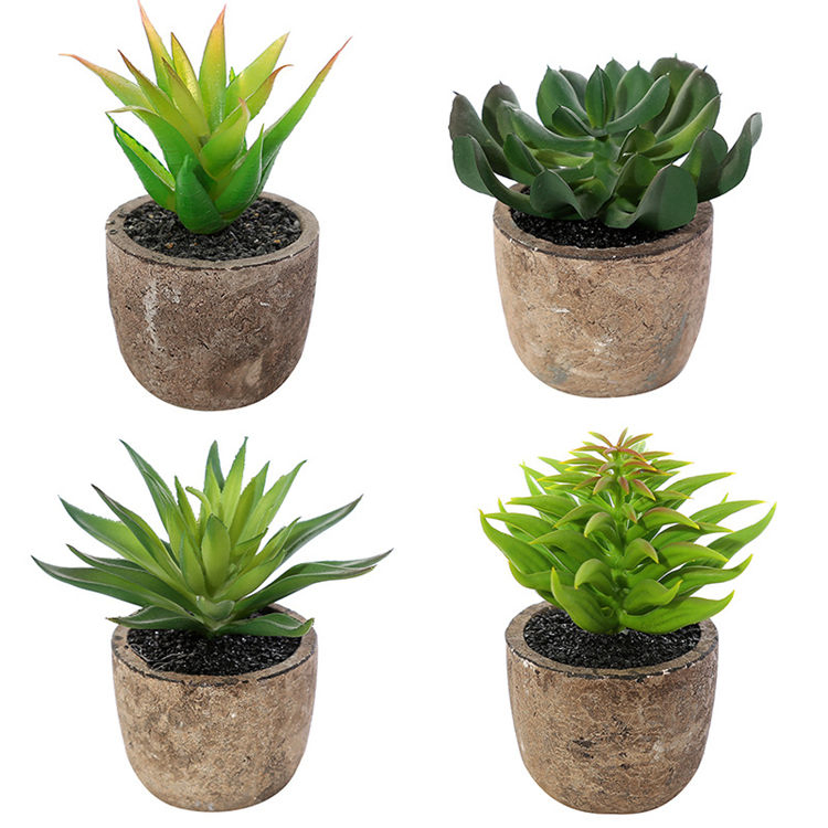 Mini Assorted Succulents Plants Artificial Potted Desktop Plants Decor Set of 4