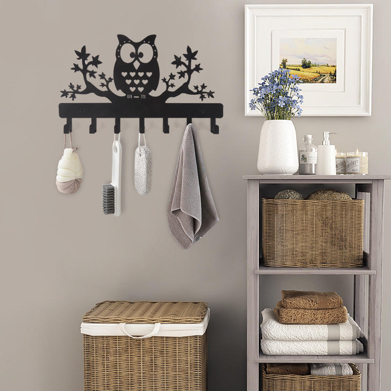 Metal Home Iron Owl Wall Decor Mounted Interior Key Holder Hook