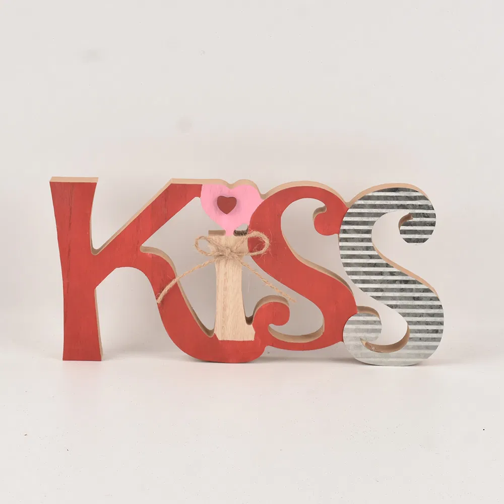 Wooden Tabletop Ornaments with Kiss Letters for Valentine's Day Home Decorative