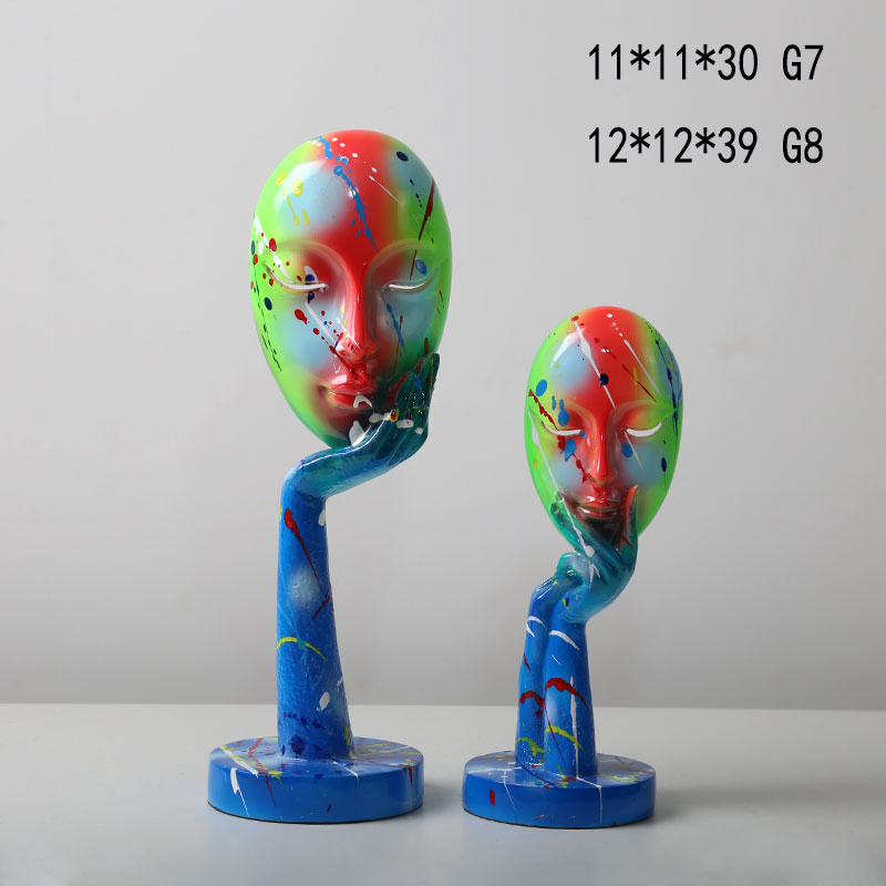 Creative Fluorescent and Splash Painting Resin Mask Figure Crafts Home Decorative Statue