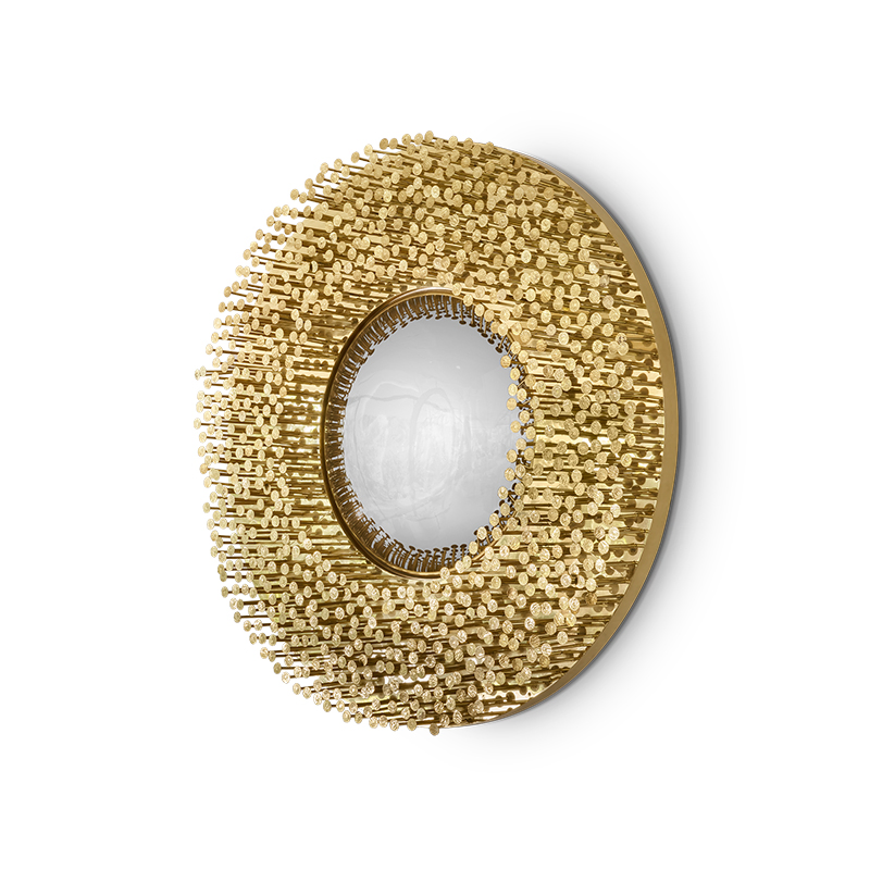 Luxury Round Golden Frame Wall Mirror with Nail Accent for Upscale Entryway Decor