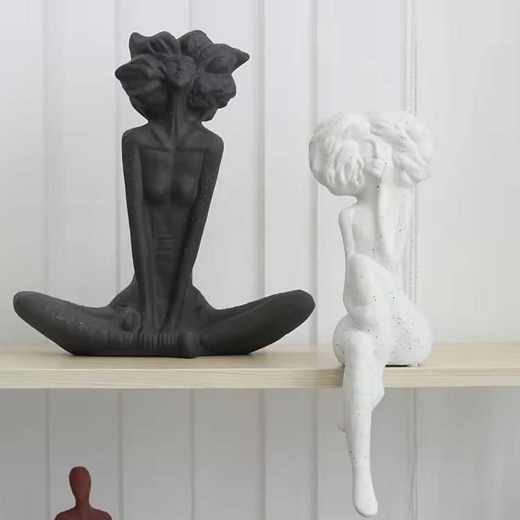 Elegant European Female Abstract Ceramic Sculpture for Modern Home Decor