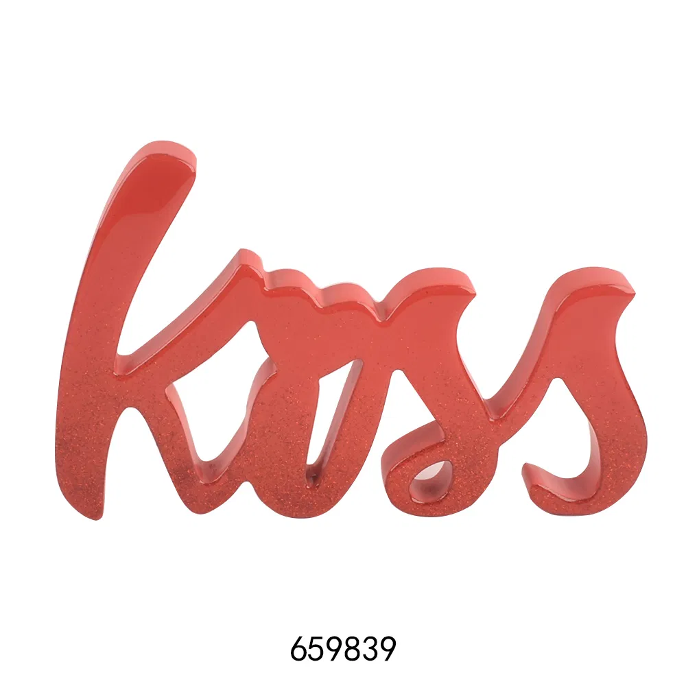 Wooden Tabletop Ornaments with Kiss Letters for Valentine's Day Home Decorative