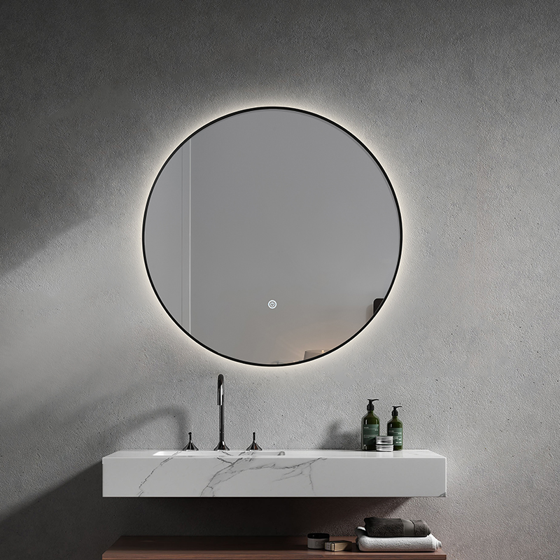 Round Shape Fogless Glass Styling Decorative Mirror Hotel Room Ultra-Thin Black Aluminum Frame Smart Backlit LED Bathroom Wall Vanity Mirrors with Light