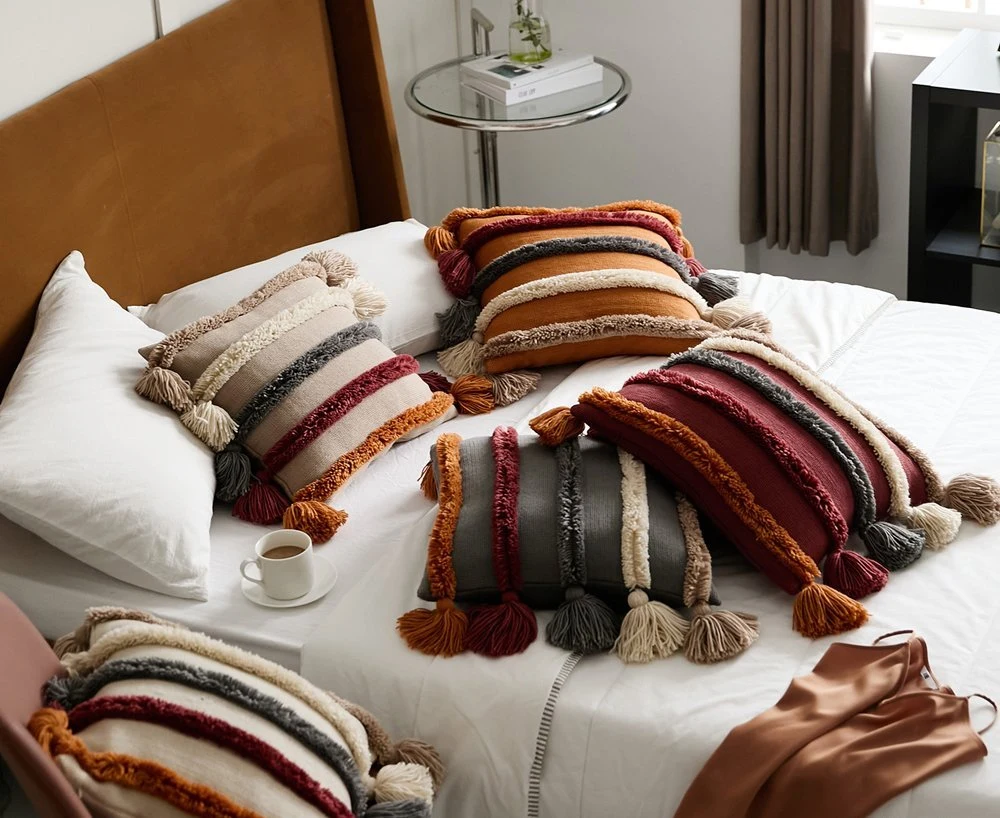 Nordic Cozy Outdoor Knitted Tassels Decorative Throw Pillow