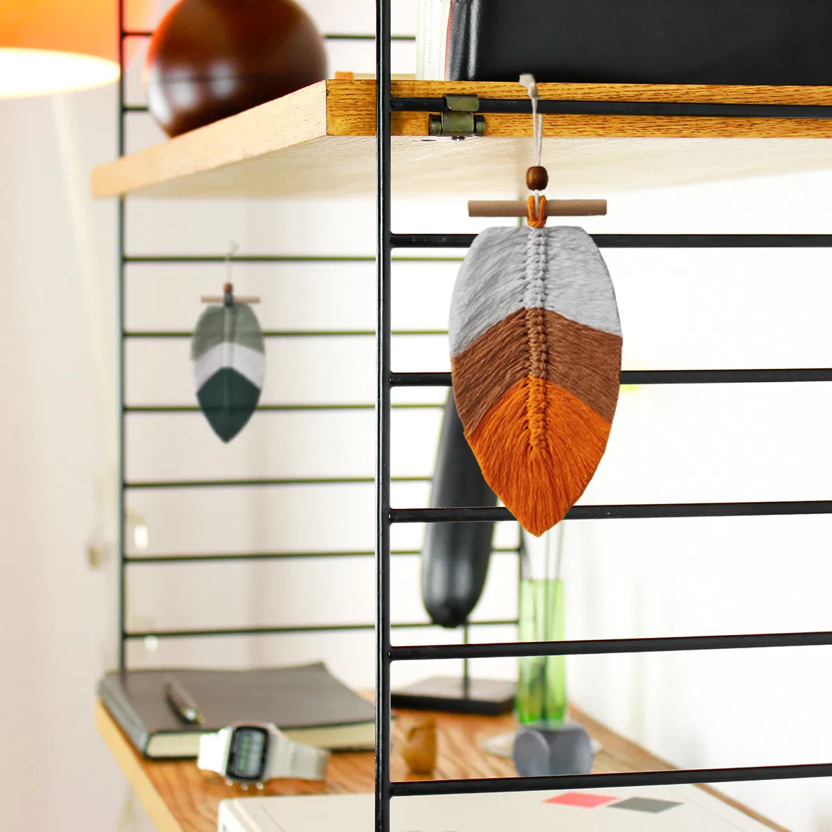 Hand Woven Macrame Leaf Wall Hanging 2PCS Set Boho Bohemian Wall Art Home Decor Living Room Bedroom Nursery