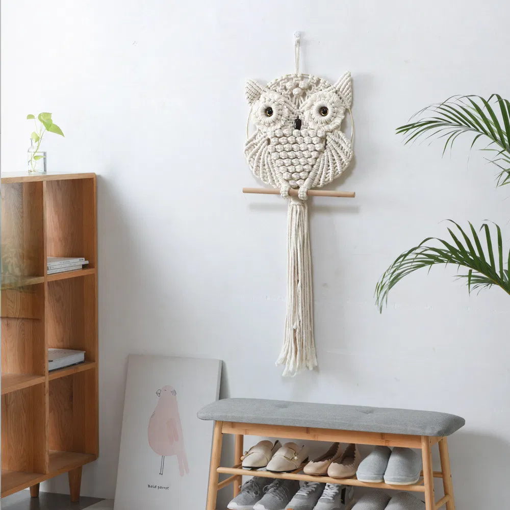 Bohemian Owl Macrame Wall Hanging Handmade Tapestry Bird Art Home Decor Mi29358