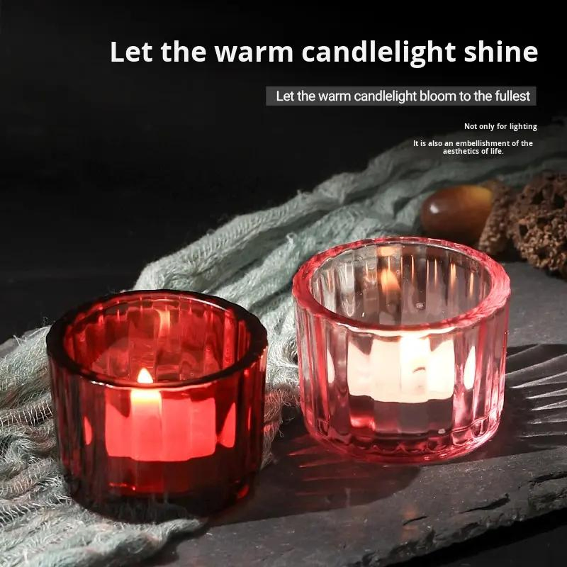 Wholesale Handmade Elegant Lantern Jar Vertical Stripe Glass Candle Cup Holder Eco Friendly Home Decoration Weddings
