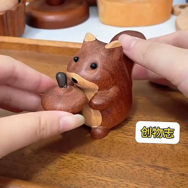 Hand-Carved Rosewood Squirrel Desk Decor