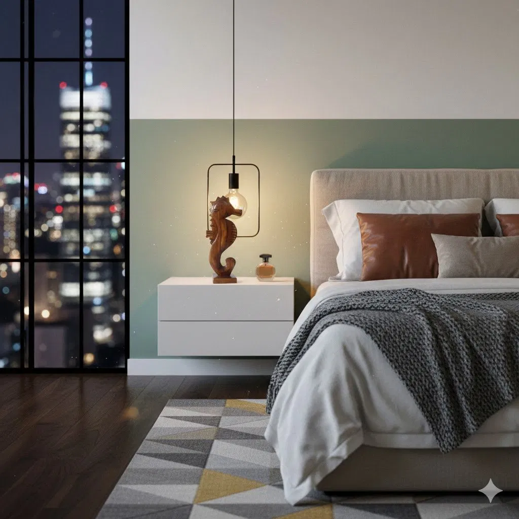 Teak Sea Horse Decor, Handcarved, Coastal Style Accent