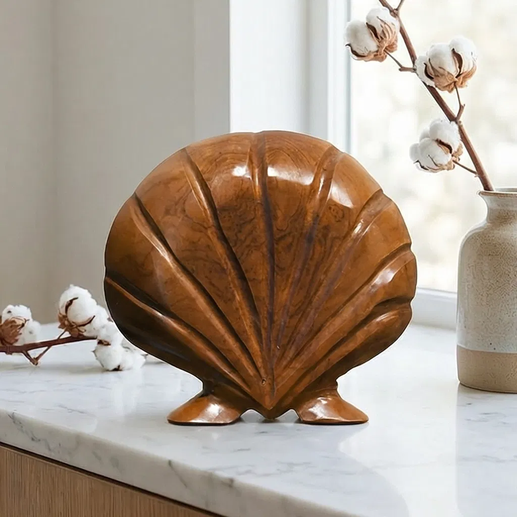 Handcrafted Seashell Teak Art for Home and Office Decor