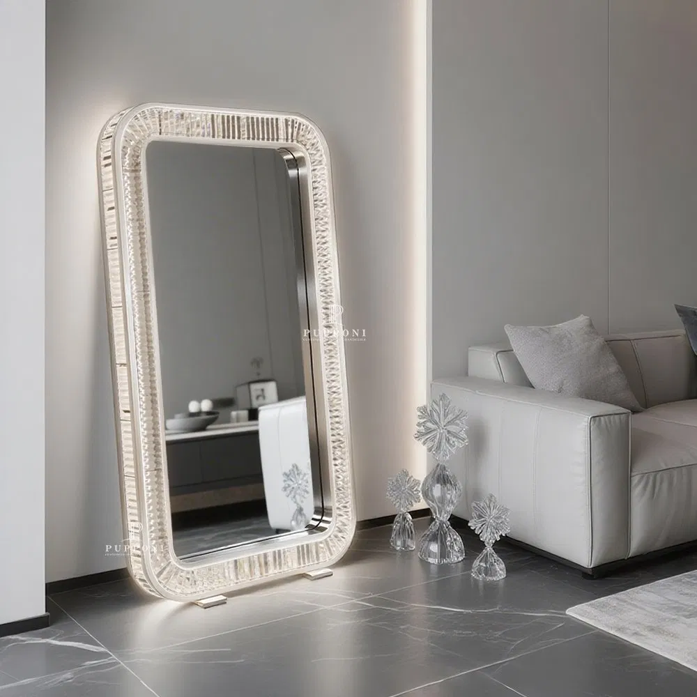 Custom Modern LED Full Length Wall Mirror Crystal Decorative Mirror with Lighting