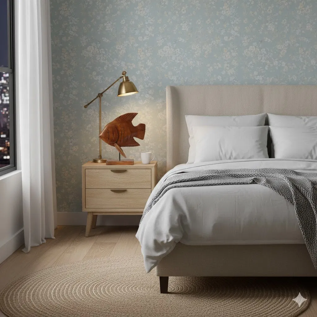 Natural Teak Wood Fish Decor, Stylish Nautical Tabletop Accent