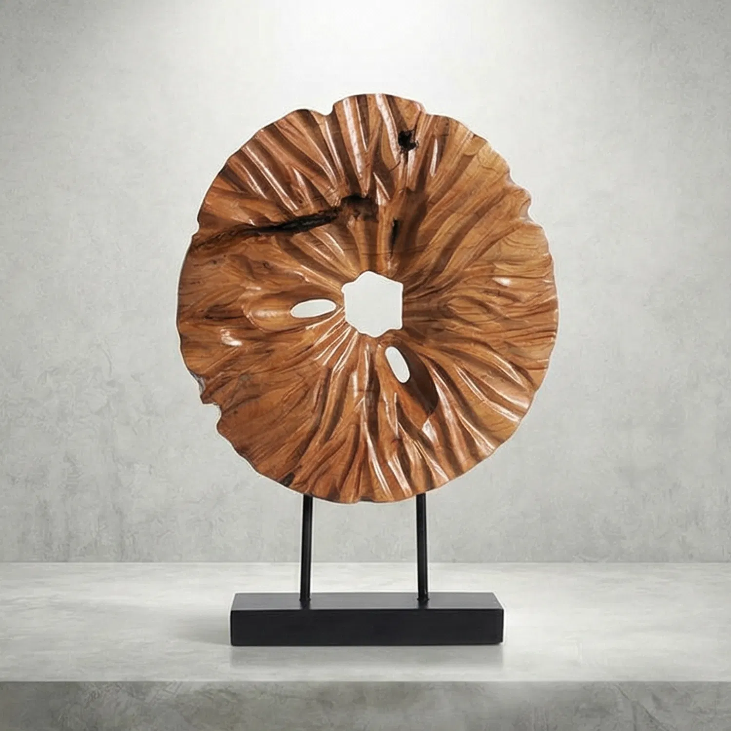 Irregular Teak Root Sculpture Decoration with Base for Home Office, Living Room, Bedroom