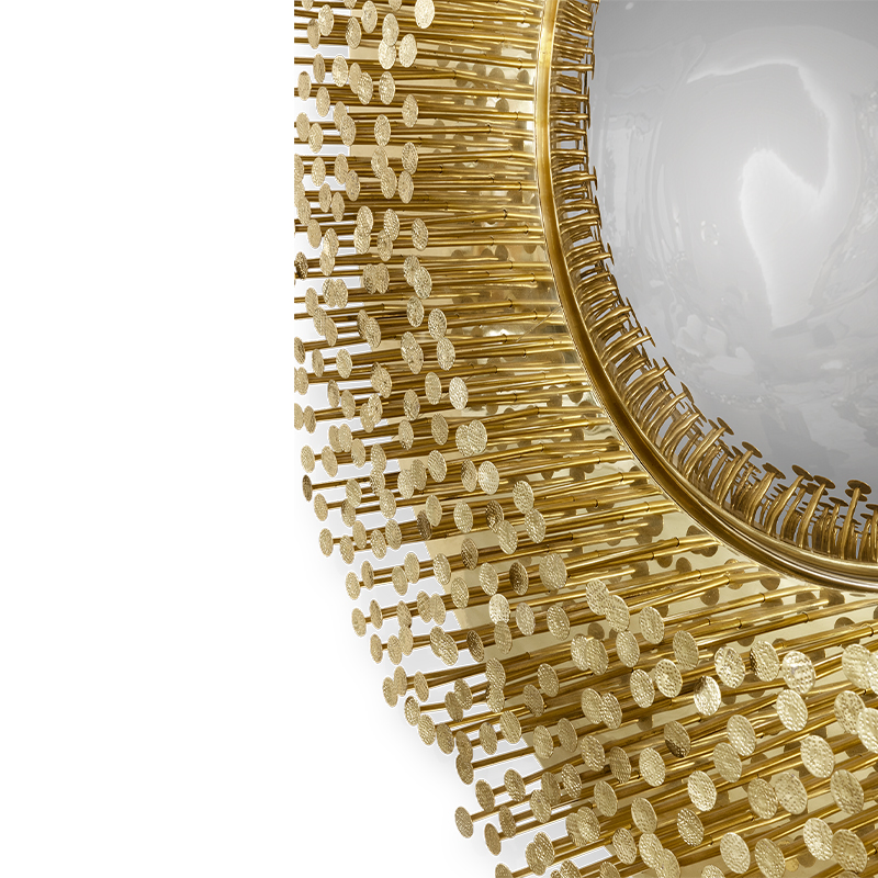 Luxury Round Golden Frame Wall Mirror with Nail Accent for Upscale Entryway Decor