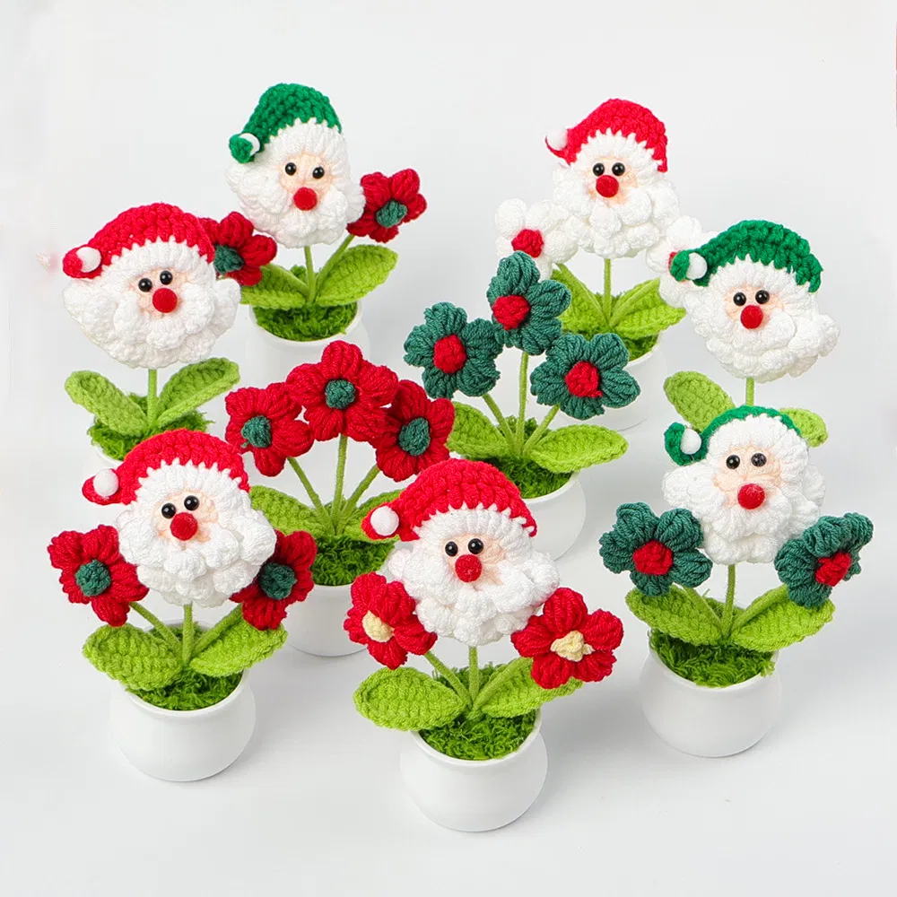 Hand-Knitted Mini Christmas Yarn Potted Santa Claus Car Accessory &amp; Desktop Decoration