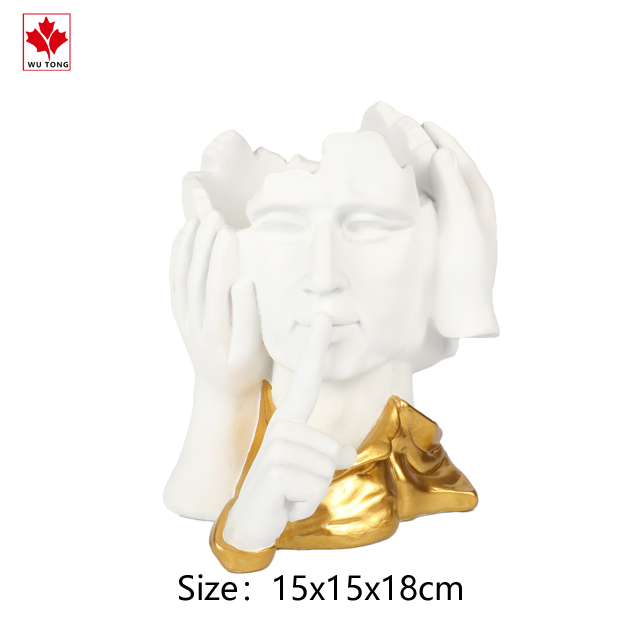 Custom Modern Human Face Sculpture Keep Silent Not Seen Not Hear Statue Home Decoration