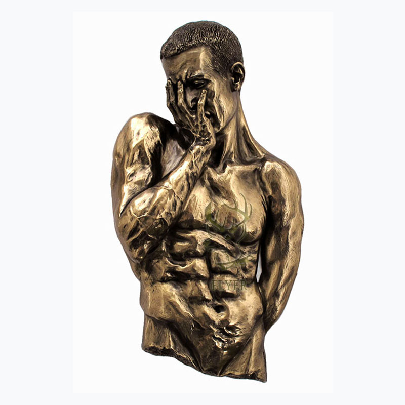 Modern Home Mount Metal 3D Man Statue Carved Wall Art Bronze Nude Man Sculpture on Wall