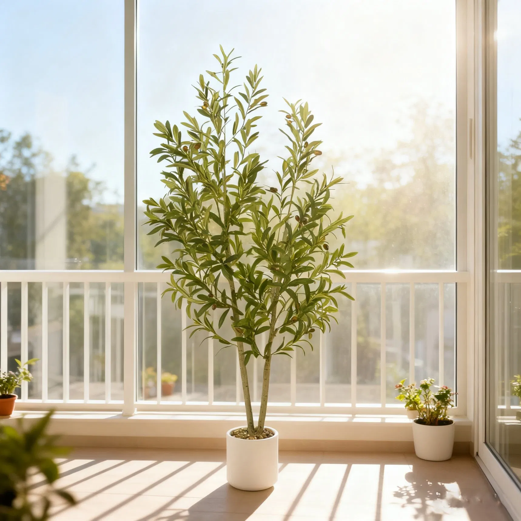 Nordic Style Artificial Olive Tree Plastic Pot for Home Interior Window Decoration