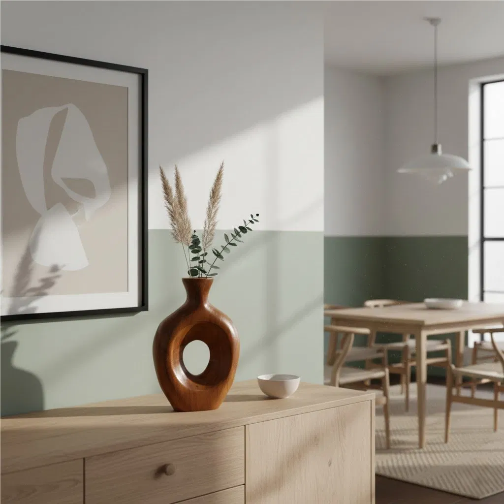 Cutout Circle Teak Vase, Organic Shape, Stylish Interior Accent