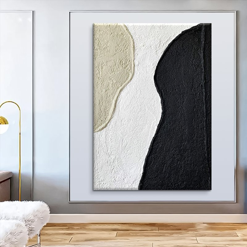 Black Beige Textured Abstract Canvas Art, Minimalist Wall Decor for Home