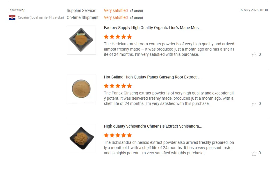 Customer review screenshot — verified Bieyouth Biotech buyer testimonial