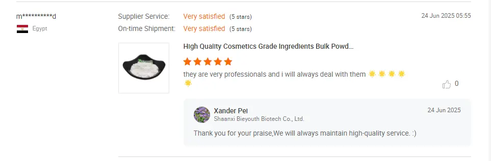 Customer review screenshot — verified Bieyouth Biotech buyer testimonial