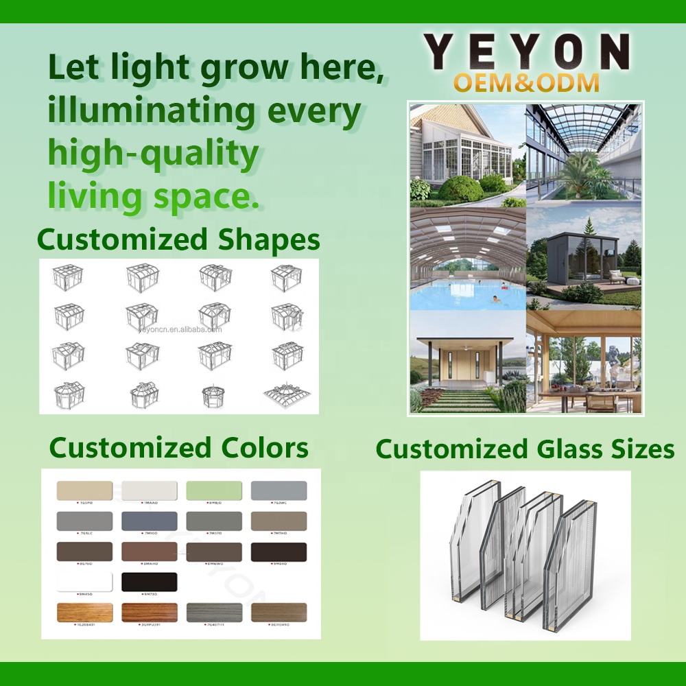 Yeyon 2026 OEM Modern Aluminum Frame Garden Extension Waterproof Prefab Polygon Park Residential Outdoor Sunroom Glass House