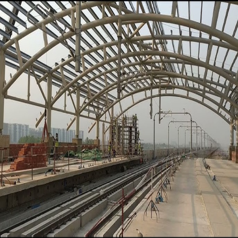 High-Speed Railway Metro Gas Station Curved Roof Canopy Design Prefabricated Light Steel Structure Pipe Truss Shed Building