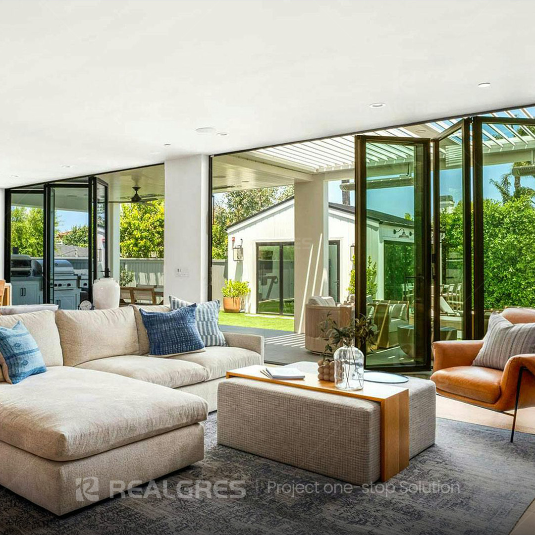 Realgres Steel And Glass Door Slim Line Black Frame Bi-fold Doors Interior Room Divider Space Saving Folding Door