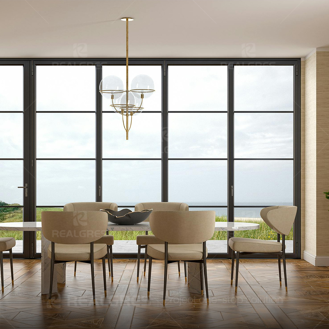 Realgres Steel And Glass Door Slim Line Black Frame Bi-fold Doors Interior Room Divider Space Saving Folding Door