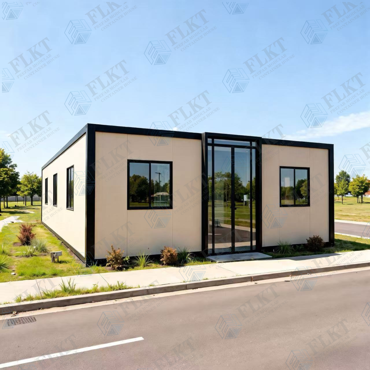 FLKT Luxury Flat Roof Expandable Double-wing Folding House Quick Assemble Insulated Light Gauge Steel Prefab House Flat Roof
