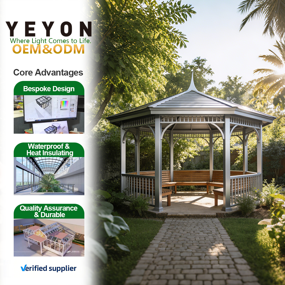 Yeyon 2026 OEM Lean To Sunroom Polygon Leisure Garden Free Standing Modular Prefab Residential Outdoor Sunroom Glass House