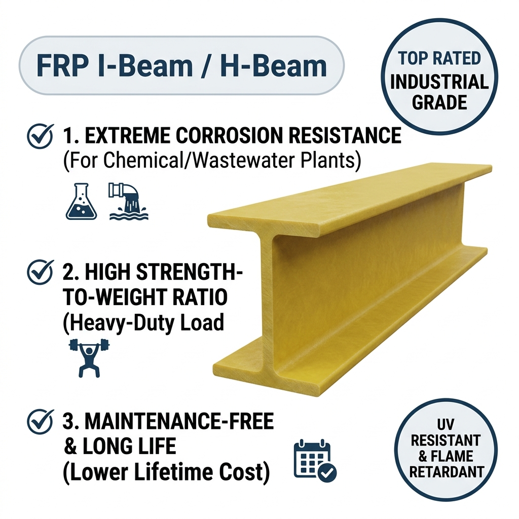 Heavy Loading Capacity Pultruded GRP H Beam 150*150mm 200*200mm Replacement For Steel Beam Structural Reinforcement