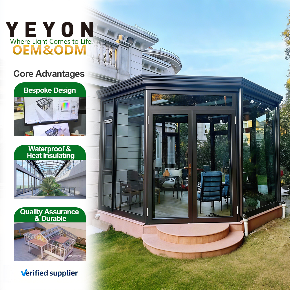 Yeyon 2026 OEM Modern Aluminum Frame Garden Extension Waterproof Prefab Polygon Park Residential Outdoor Sunroom Glass House