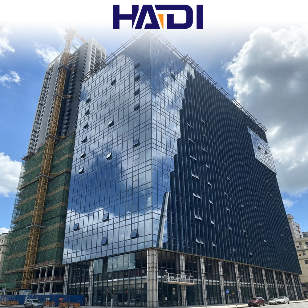 HAIDI Commerical Durable Aluminum and Glass Triple Double Glaze Lowe Glass Facade Unitized Curtain Wall